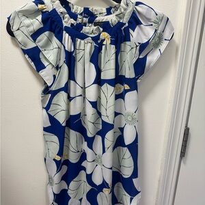 Floral Blue and White Blouse